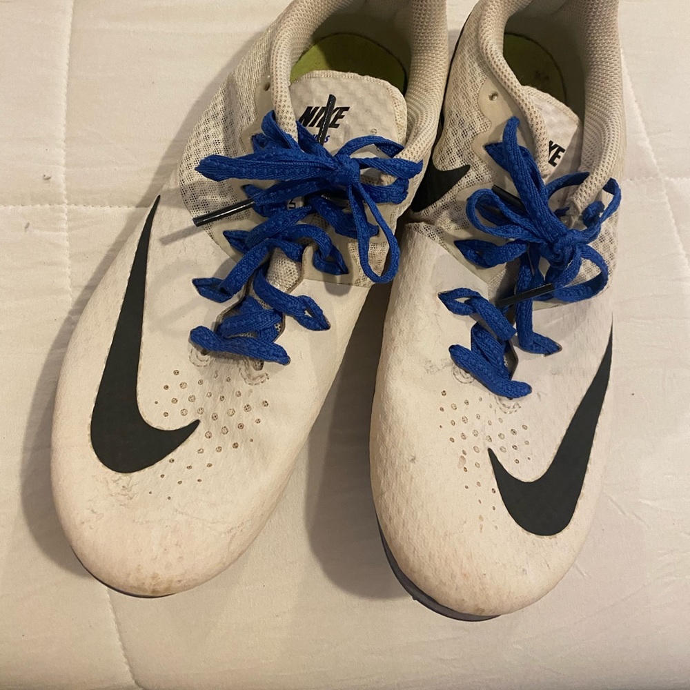 White and Blue Nike Track Shoes with spikes